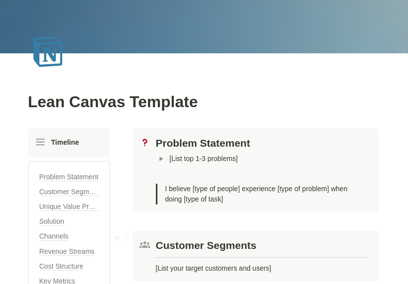 Lean Startup Notion Template Preview